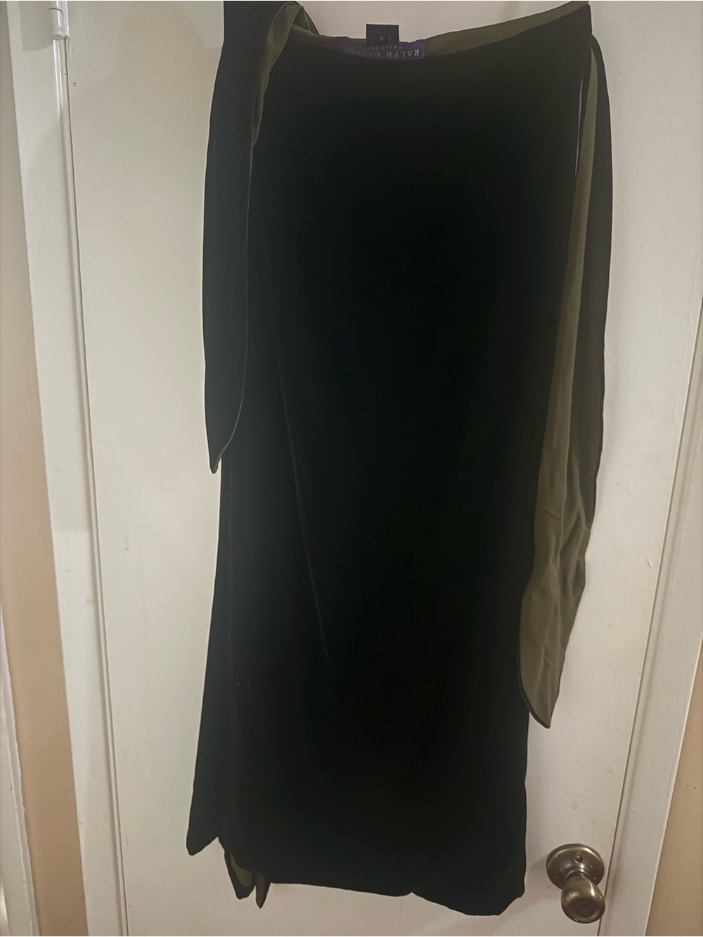 Vintage Ralph Lauren dark olive Wrap skirt/Dress with Olive Trim